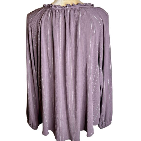 Torrid Peasant Top Sz 3 Mauve With Buttons Tie At Neck Long Sleeves Gold Thread - Picture 4 of 8